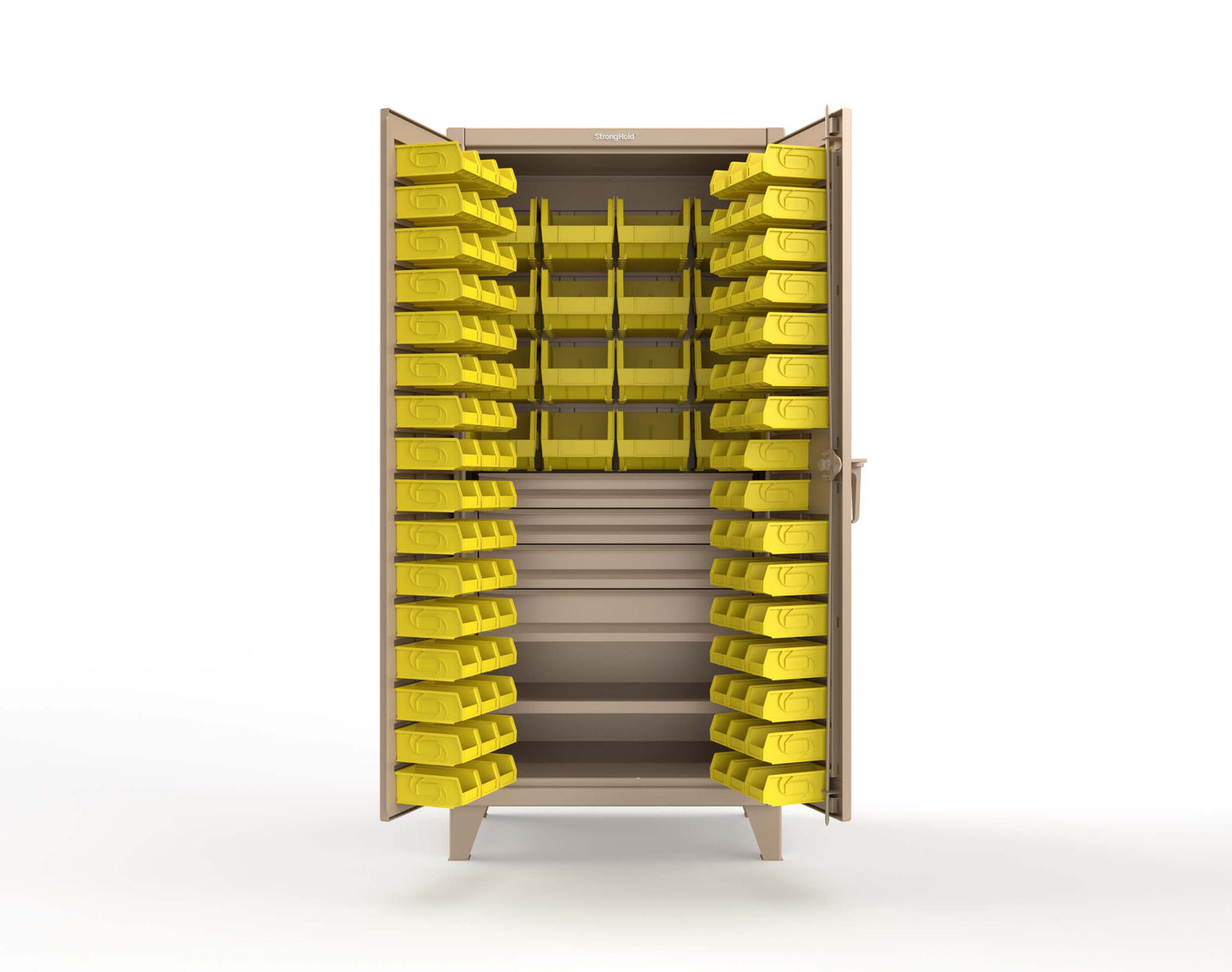Extreme Duty 12 GA Bin Cabinet with Multiple Sized Bins, 4 Drawers, 1 Shelf - 36 In. W x 24 In. D x 78 In. H - 36-BBS-241-4DB-1019