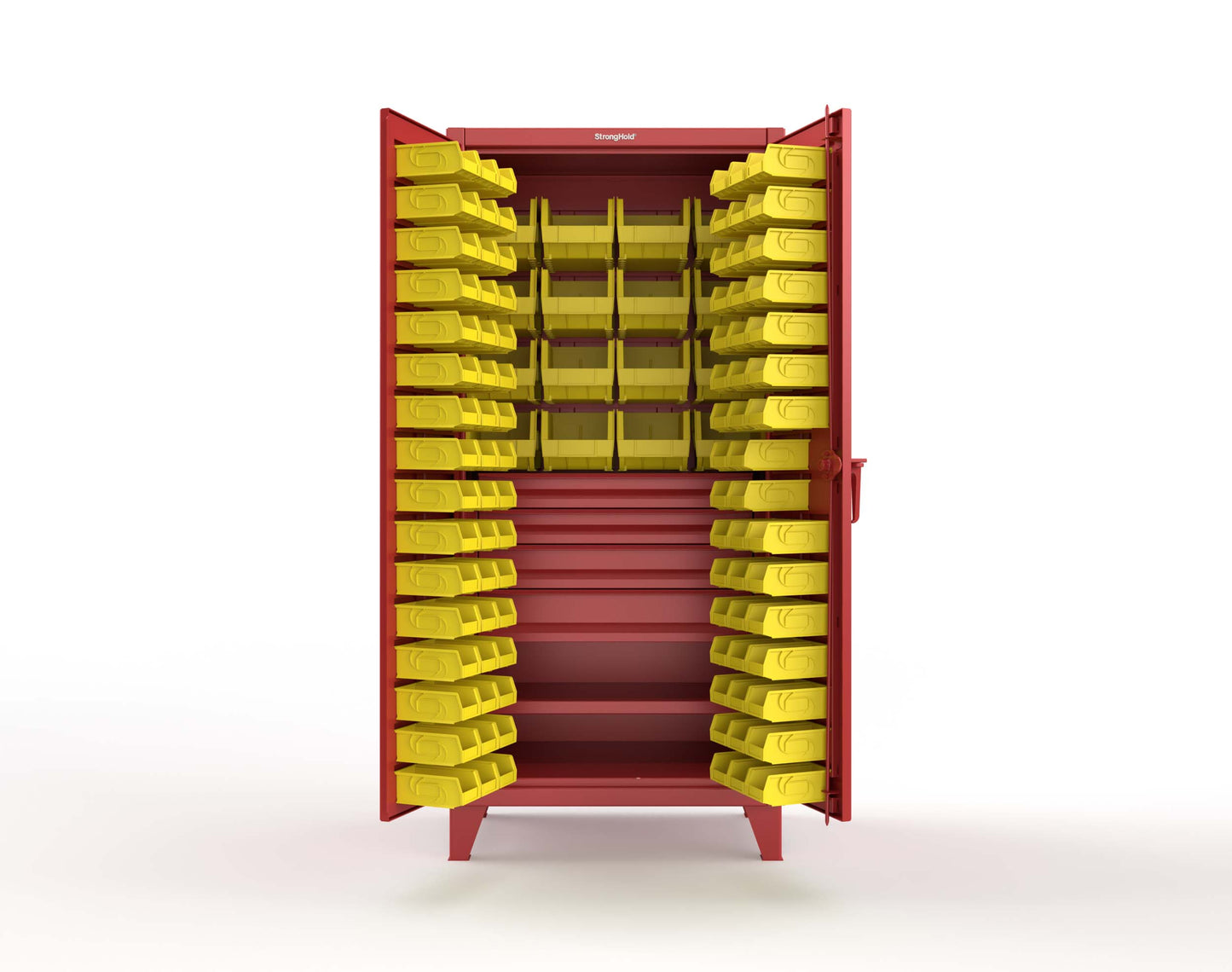Extreme Duty 12 GA Bin Cabinet with Multiple Sized Bins, 4 Drawers, 1 Shelf - 36 In. W x 24 In. D x 78 In. H - 36-BBS-241-4DB-3001