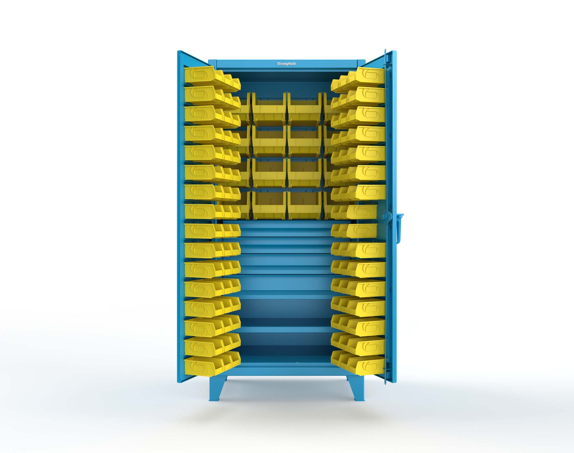 Extreme Duty 12 GA Bin Cabinet with Multiple Sized Bins, 4 Drawers, 1 Shelf - 36 In. W x 24 In. D x 78 In. H - 36-BBS-241-4DB-5012