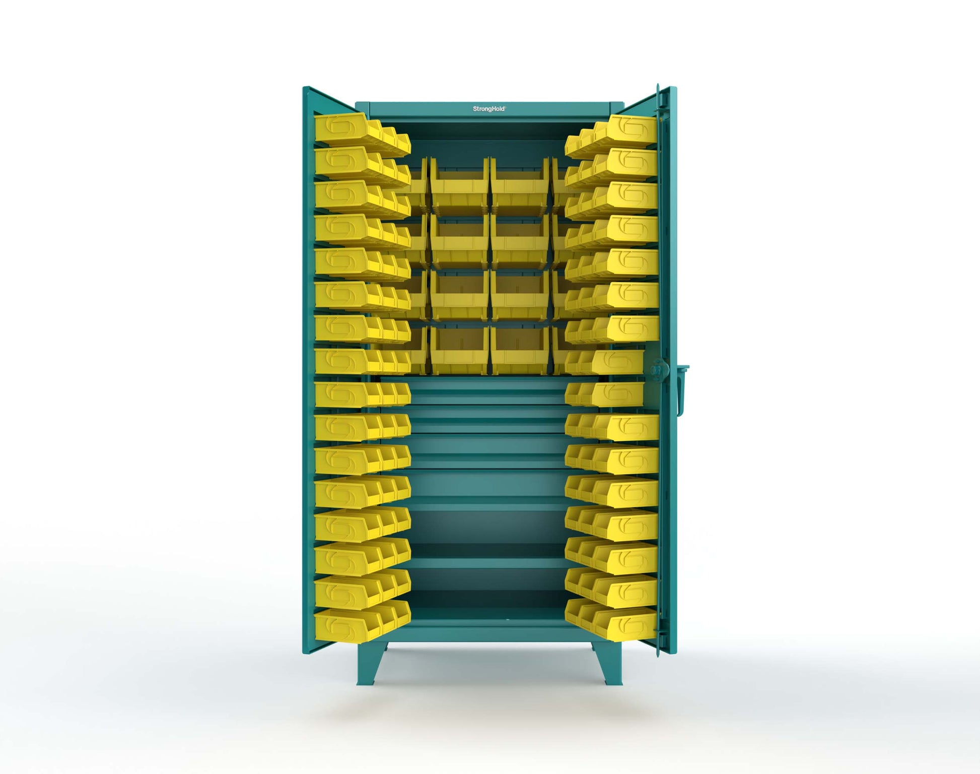 Extreme Duty 12 GA Bin Cabinet with Multiple Sized Bins, 4 Drawers, 1 Shelf - 36 In. W x 24 In. D x 78 In. H - 36-BBS-241-4DB-5021