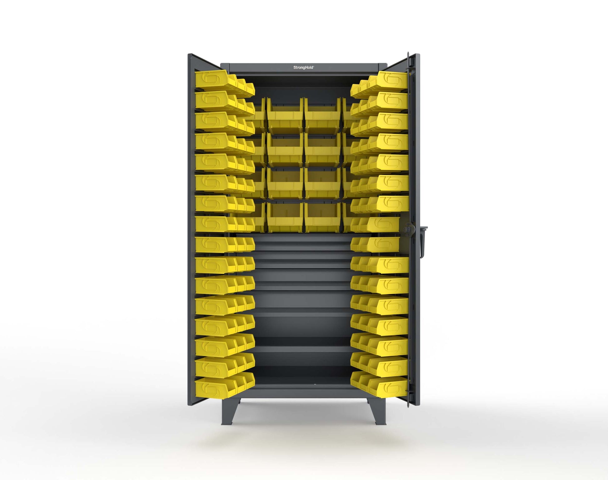 Extreme Duty 12 GA Bin Cabinet with Multiple Sized Bins, 4 Drawers, 1 Shelf - 36 In. W x 24 In. D x 78 In. H - 36-BBS-241-4DB-7024