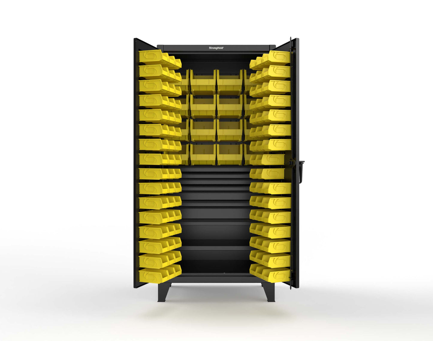 Extreme Duty 12 GA Bin Cabinet with Multiple Sized Bins, 4 Drawers, 1 Shelf - 36 In. W x 24 In. D x 78 In. H - 36-BBS-241-4DB-9005