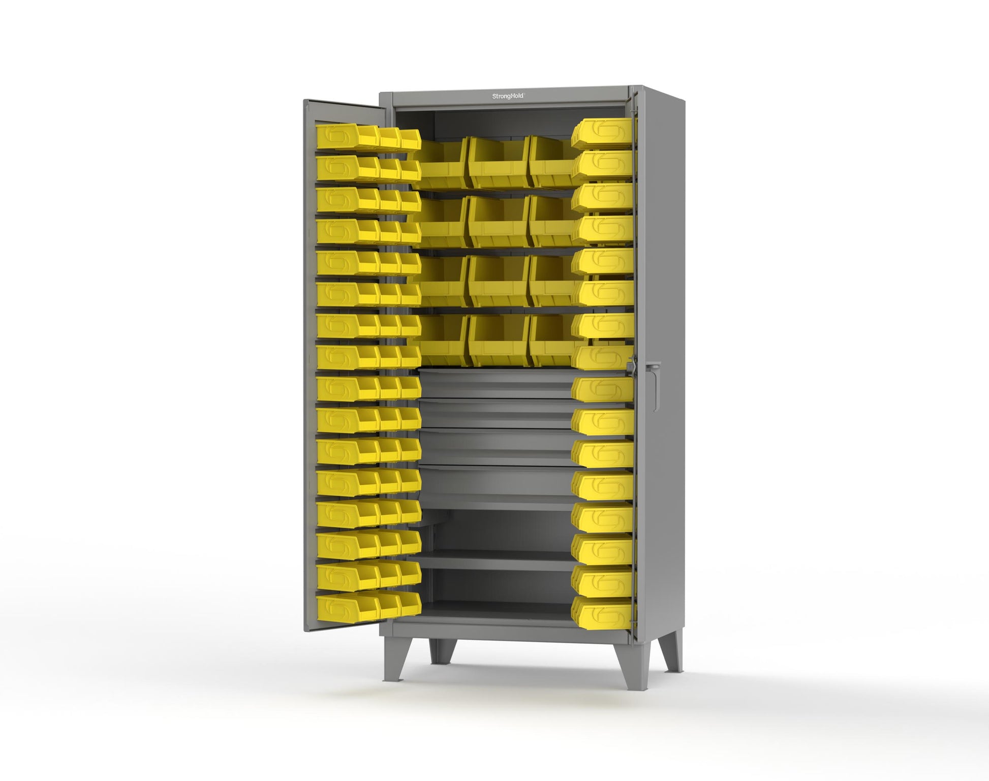 Extreme Duty 12 GA Bin Cabinet with Multiple Sized Bins, 4 Drawers, 1 Shelf - 36 In. W x 24 In. D x 78 In. H - 36-BBS-241-4DB-7037