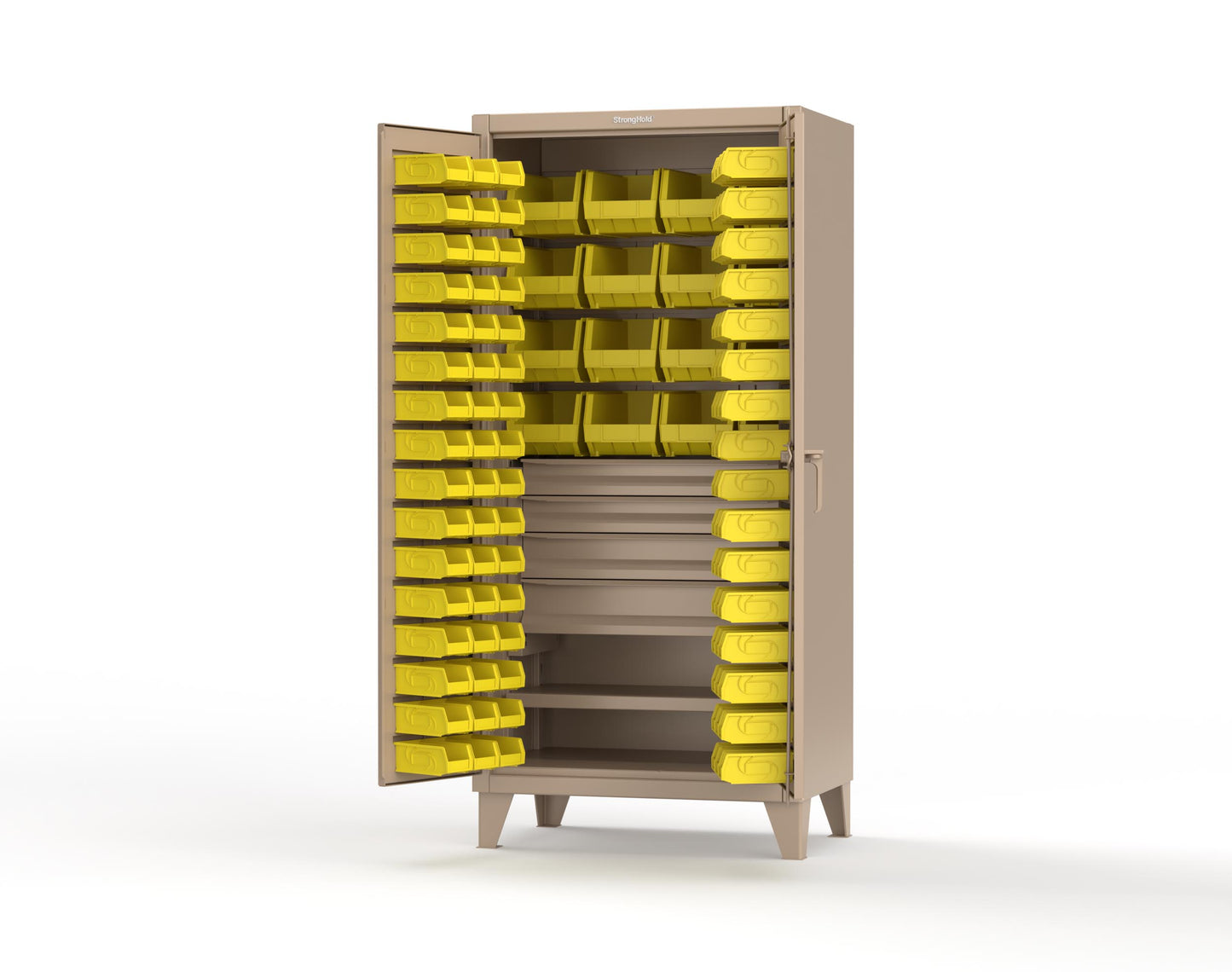 Extreme Duty 12 GA Bin Cabinet with Multiple Sized Bins, 4 Drawers, 1 Shelf - 36 In. W x 24 In. D x 78 In. H - 36-BBS-241-4DB-1019
