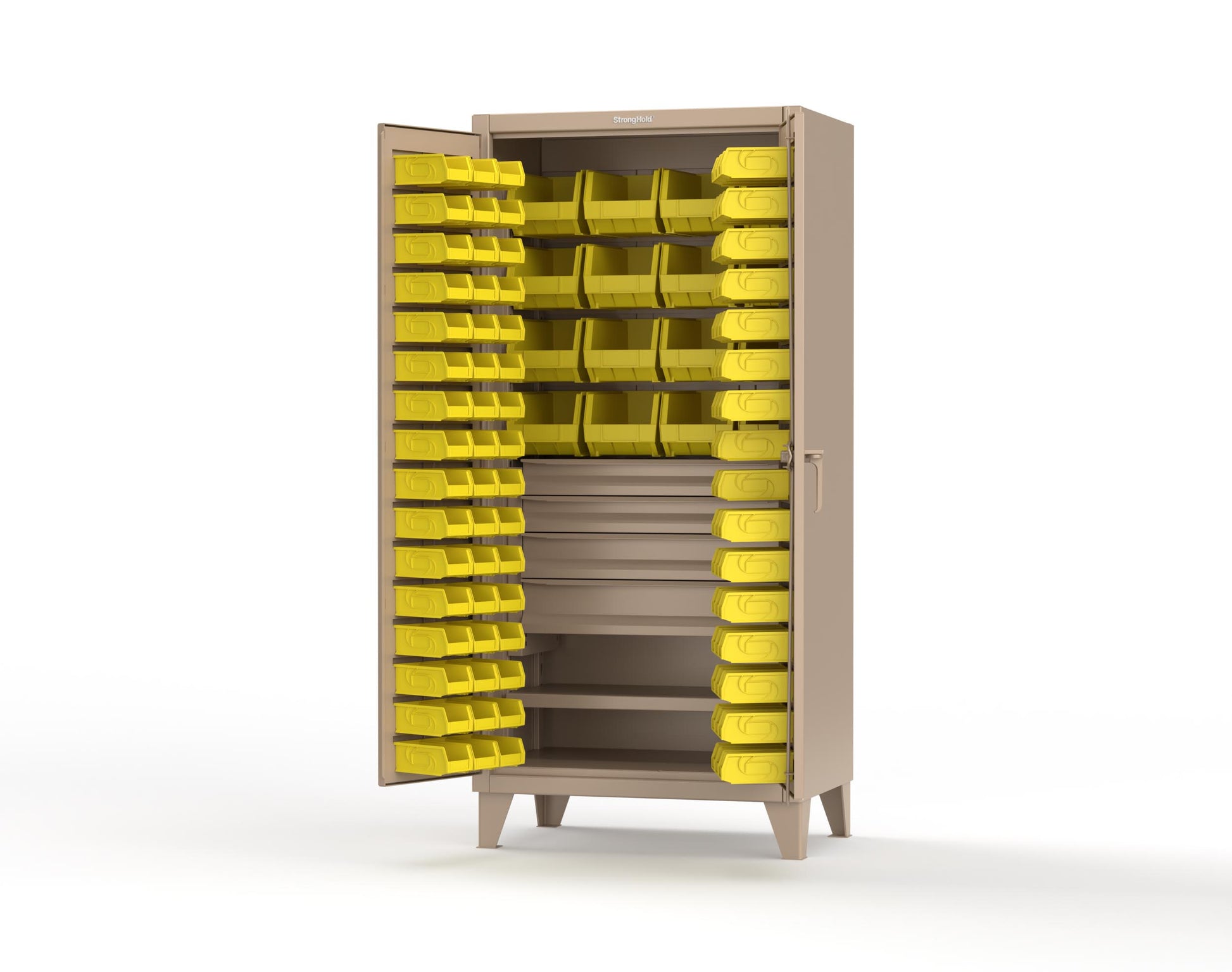 Extreme Duty 12 GA Bin Cabinet with Multiple Sized Bins, 4 Drawers, 1 Shelf - 36 In. W x 24 In. D x 78 In. H - 36-BBS-241-4DB-1019