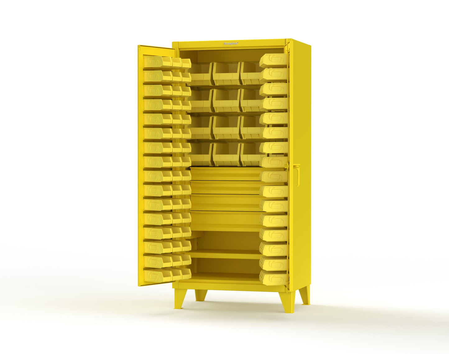 Extreme Duty 12 GA Bin Cabinet with Multiple Sized Bins, 4 Drawers, 1 Shelf - 36 In. W x 24 In. D x 78 In. H - 36-BBS-241-4DB-1021