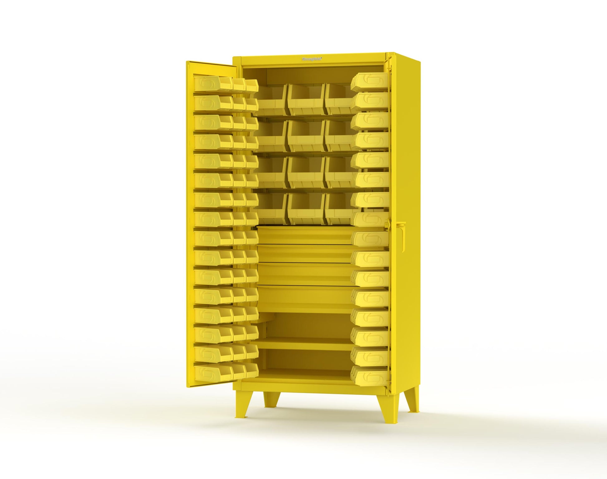 Extreme Duty 12 GA Bin Cabinet with Multiple Sized Bins, 4 Drawers, 1 Shelf - 36 In. W x 24 In. D x 78 In. H - 36-BBS-241-4DB-1021