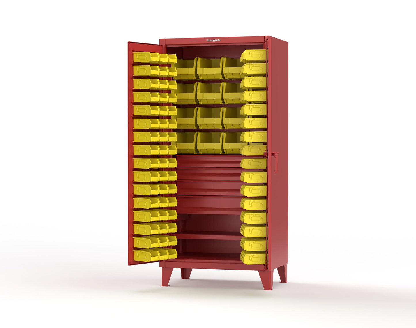 Extreme Duty 12 GA Bin Cabinet with Multiple Sized Bins, 4 Drawers, 1 Shelf - 36 In. W x 24 In. D x 78 In. H - 36-BBS-241-4DB-3001