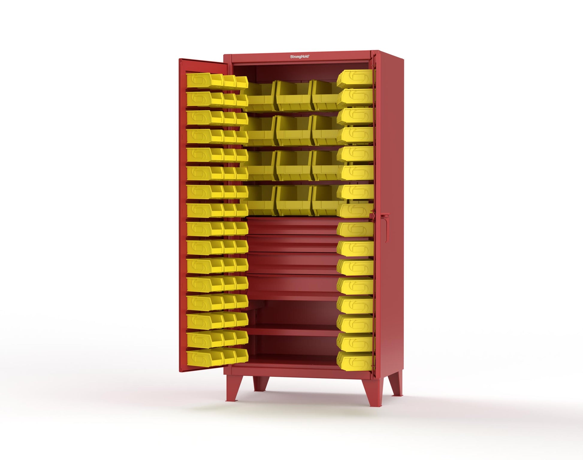 Extreme Duty 12 GA Bin Cabinet with Multiple Sized Bins, 4 Drawers, 1 Shelf - 36 In. W x 24 In. D x 78 In. H - 36-BBS-241-4DB-3001