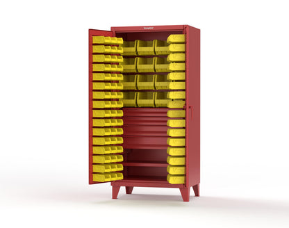Extreme Duty 12 GA Bin Cabinet with Multiple Sized Bins, 4 Drawers, 1 Shelf - 36 In. W x 24 In. D x 78 In. H - 36-BBS-241-4DB-3001