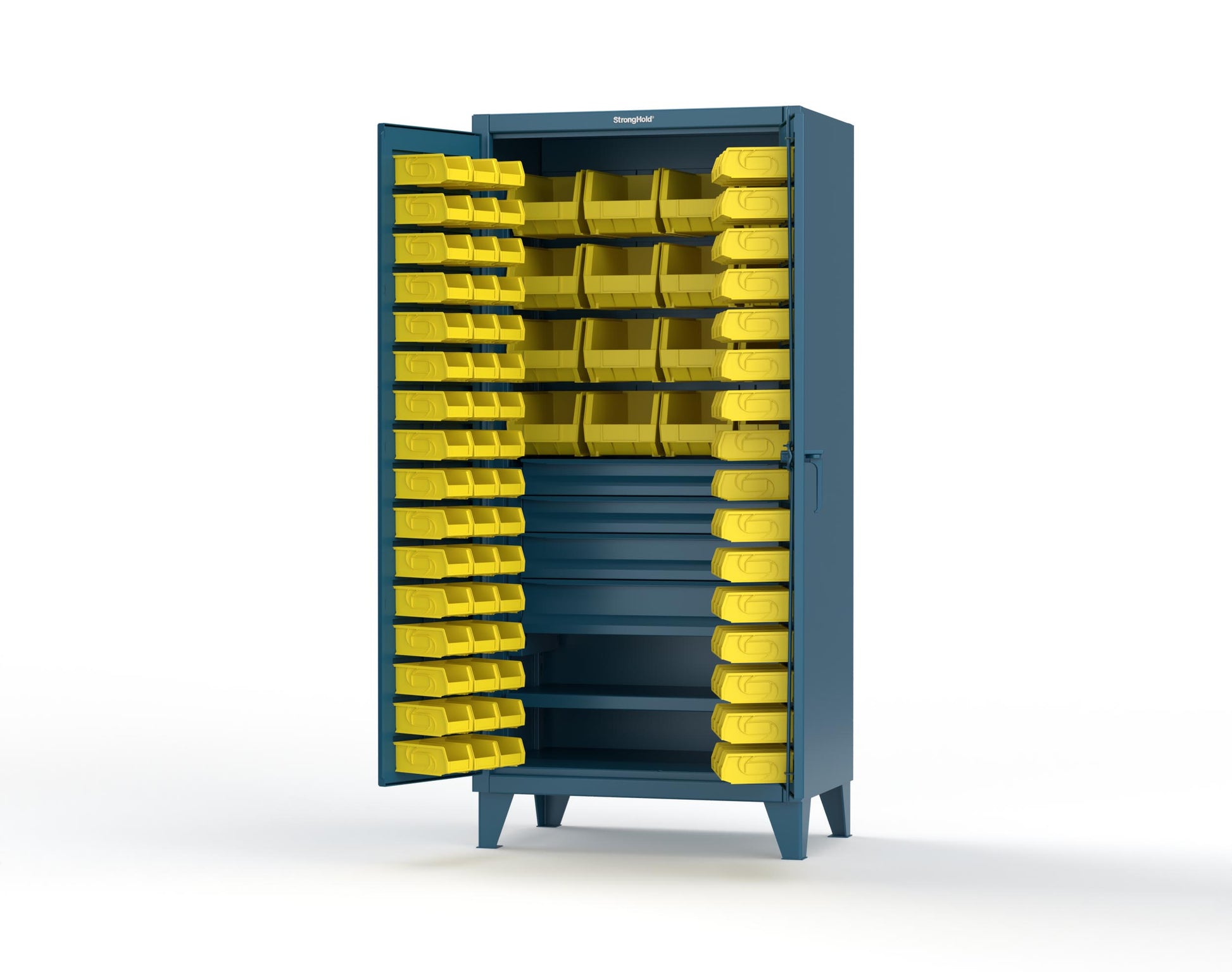 Extreme Duty 12 GA Bin Cabinet with Multiple Sized Bins, 4 Drawers, 1 Shelf - 36 In. W x 24 In. D x 78 In. H - 36-BBS-241-4DB-5001