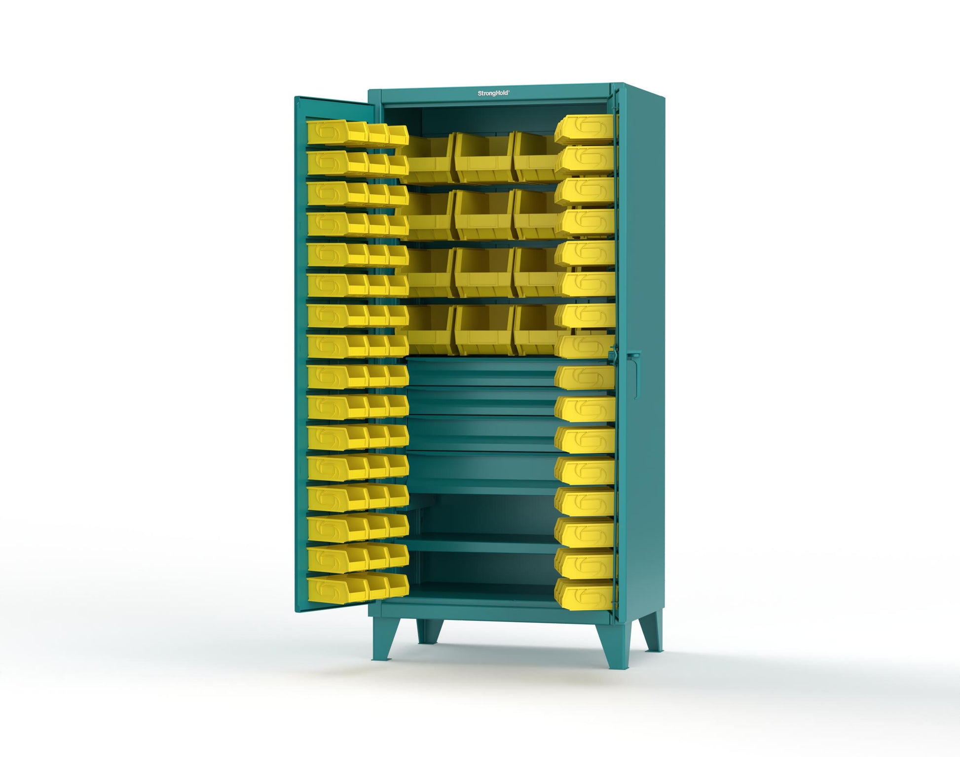Extreme Duty 12 GA Bin Cabinet with Multiple Sized Bins, 4 Drawers, 1 Shelf - 36 In. W x 24 In. D x 78 In. H - 36-BBS-241-4DB-5021