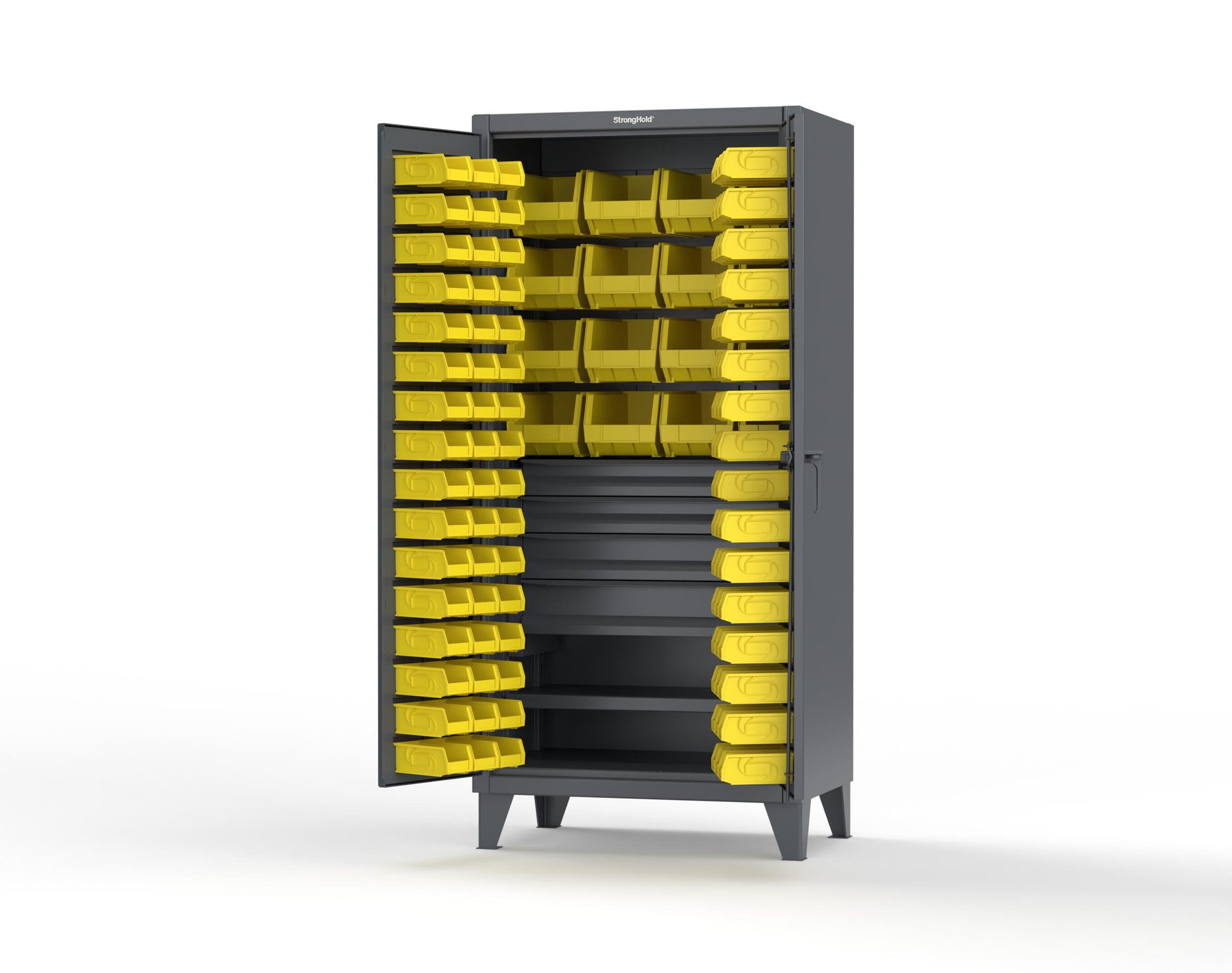 Extreme Duty 12 GA Bin Cabinet with Multiple Sized Bins, 4 Drawers, 1 Shelf - 36 In. W x 24 In. D x 78 In. H - 36-BBS-241-4DB-7024
