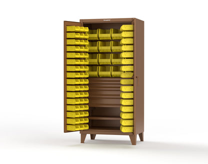 Extreme Duty 12 GA Bin Cabinet with Multiple Sized Bins, 4 Drawers, 1 Shelf - 36 In. W x 24 In. D x 78 In. H - 36-BBS-241-4DB-8008