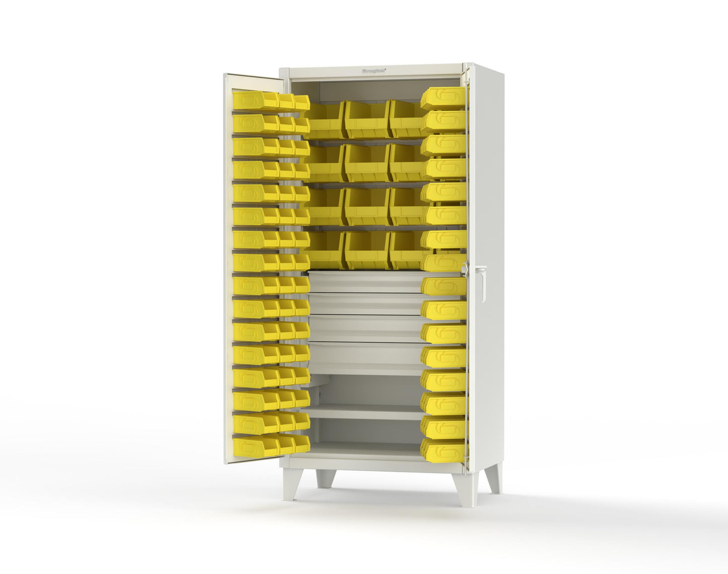 Extreme Duty 12 GA Bin Cabinet with Multiple Sized Bins, 4 Drawers, 1 Shelf - 36 In. W x 24 In. D x 78 In. H - 36-BBS-241-4DB-9003