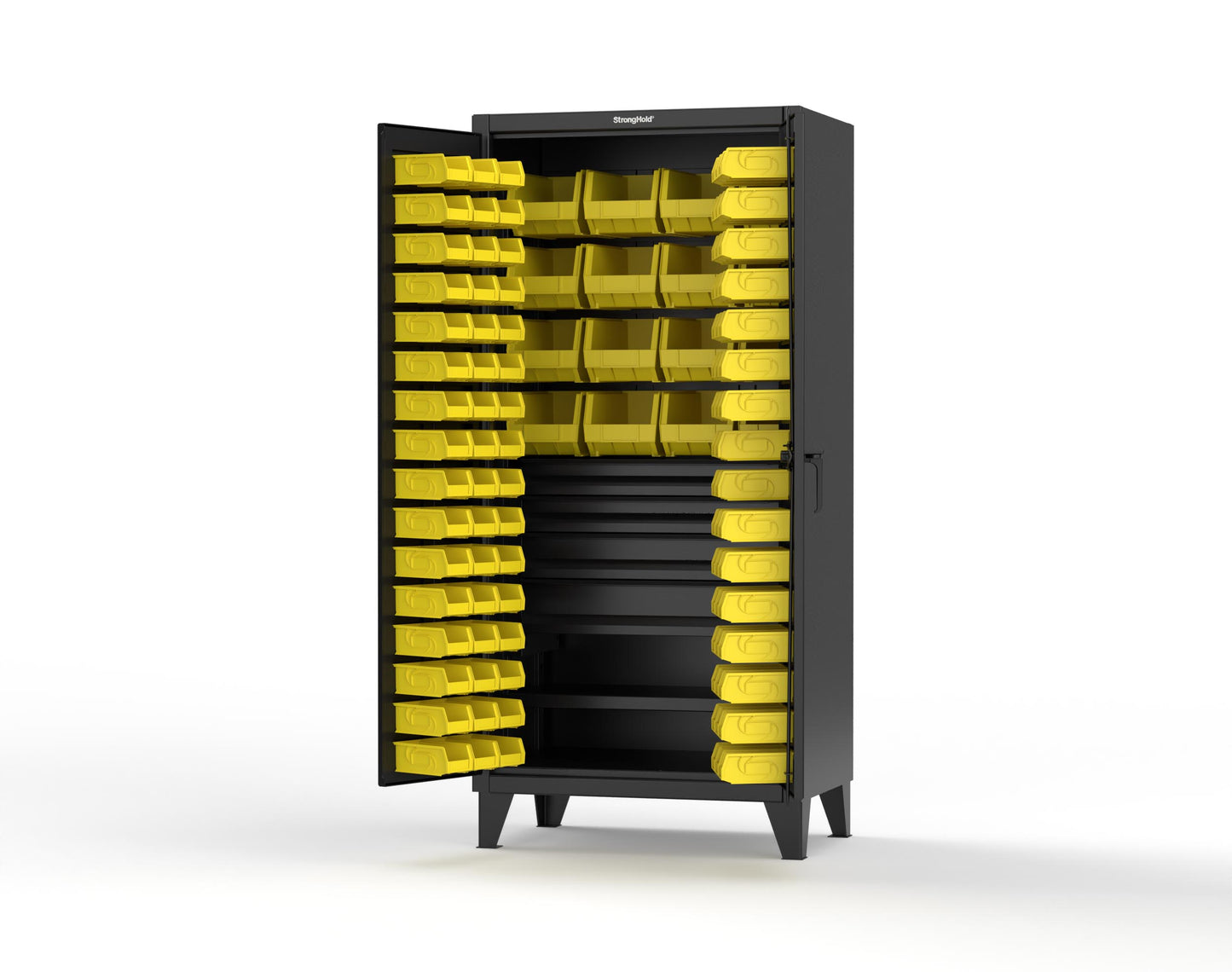 Extreme Duty 12 GA Bin Cabinet with Multiple Sized Bins, 4 Drawers, 1 Shelf - 36 In. W x 24 In. D x 78 In. H - 36-BBS-241-4DB-9005