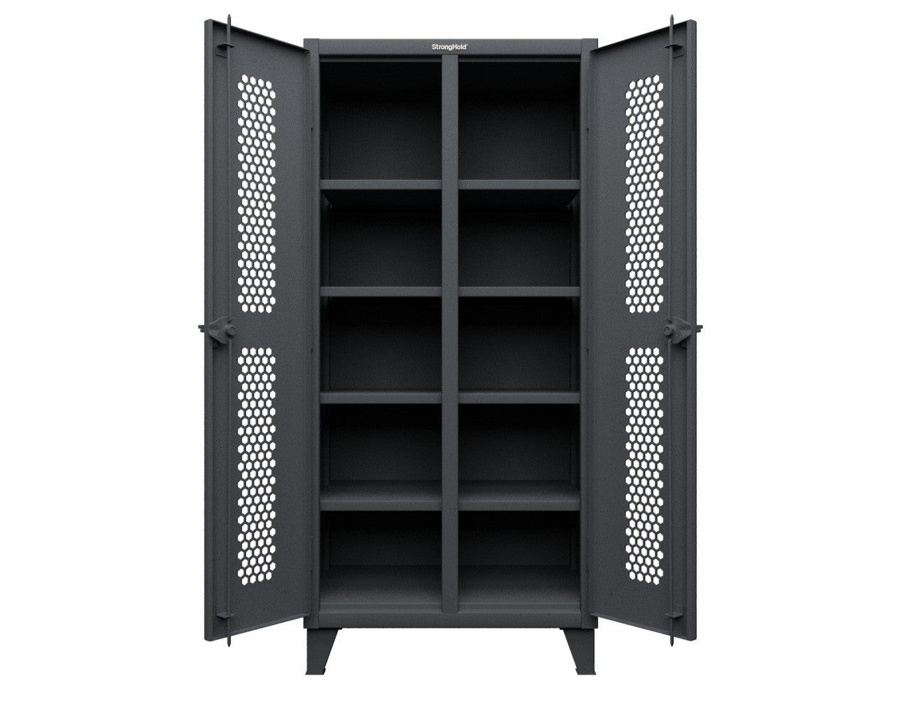 Extreme Duty 12 GA Ventilated (Hex) Double Shift Cabinet with 8 Shelves - 36 In. W x 24 In. D x 78 In. H
