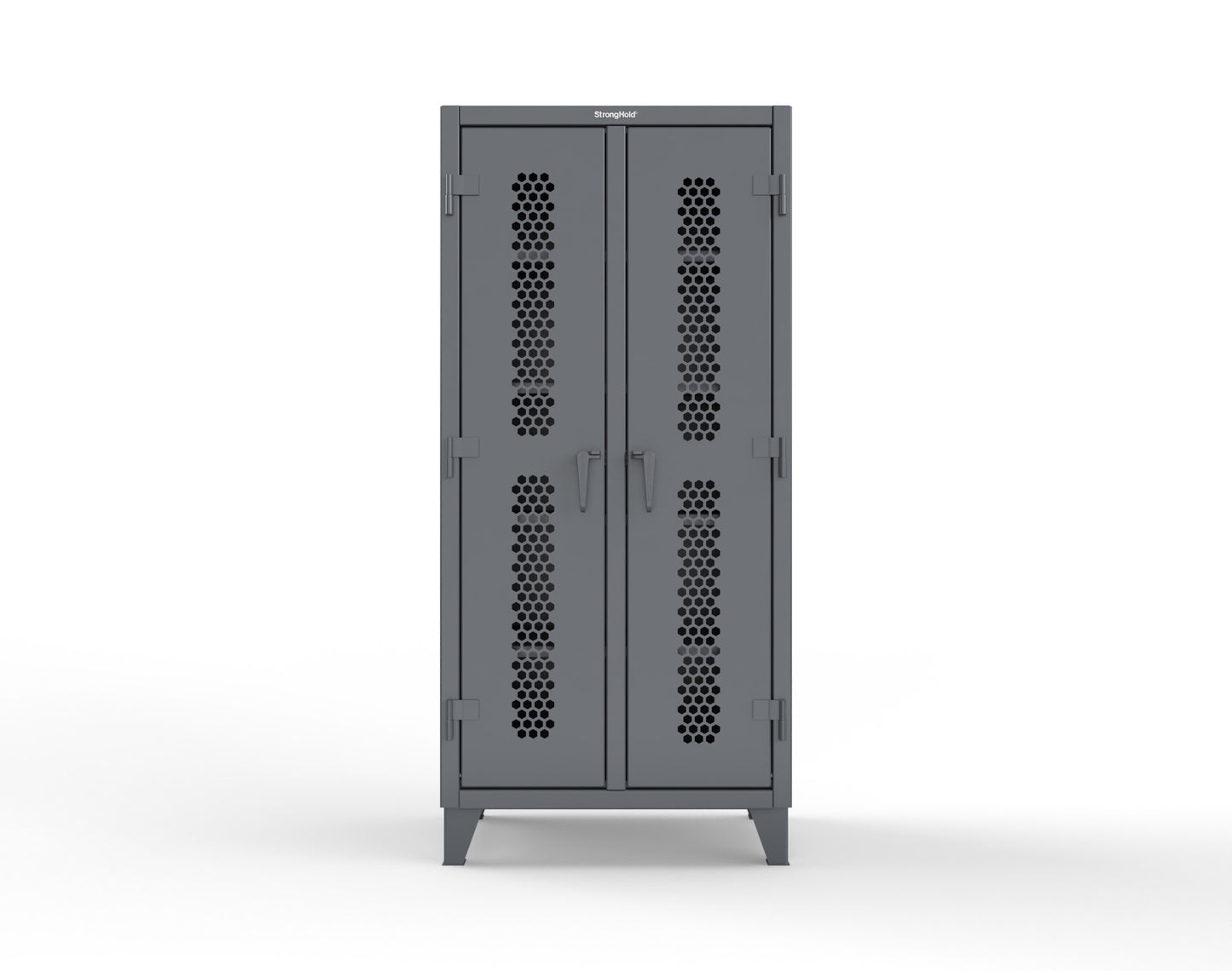 Extreme Duty 12 GA Ventilated (Hex) Double Shift Cabinet with 8 Shelves - 36 In. W x 24 In. D x 78 In. H - 36-DS-H-248-7024
