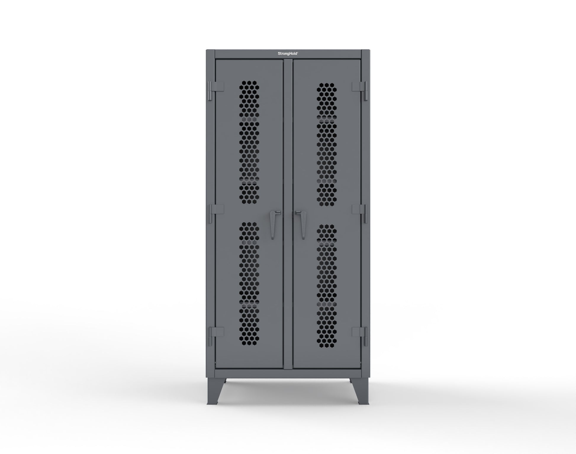 Extreme Duty 12 GA Ventilated (Hex) Double Shift Cabinet with 8 Shelves - 36 In. W x 24 In. D x 78 In. H - 36-DS-H-248-7024