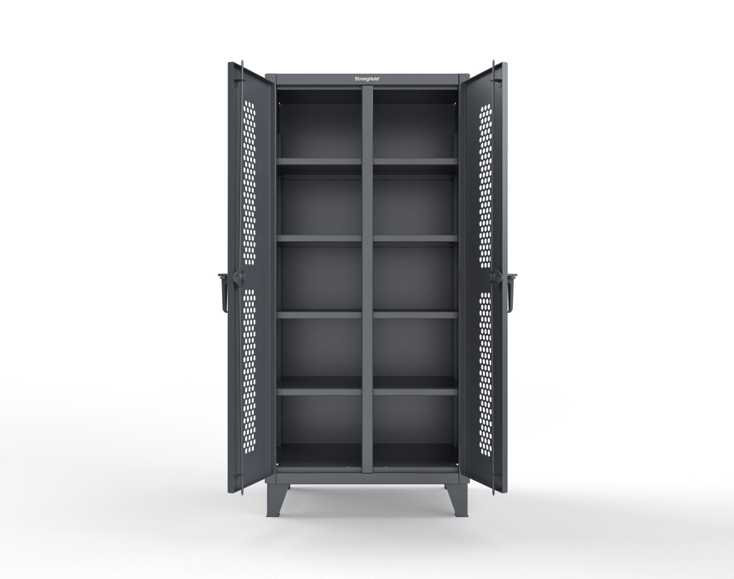 Extreme Duty 12 GA Ventilated (Hex) Double Shift Cabinet with 8 Shelves - 36 In. W x 24 In. D x 78 In. H - 36-DS-H-248-7024