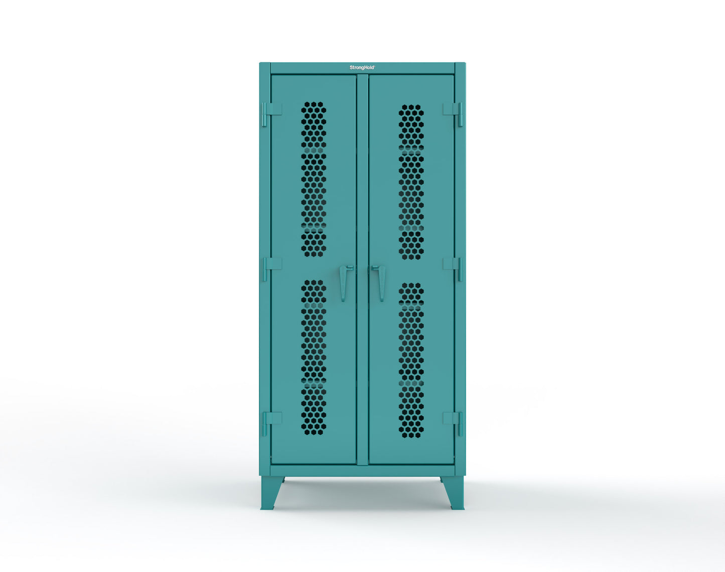 Extreme Duty 12 GA Ventilated (Hex) Double Shift Cabinet with 8 Shelves - 36 In. W x 24 In. D x 78 In. H - 36-DS-H-248-5021