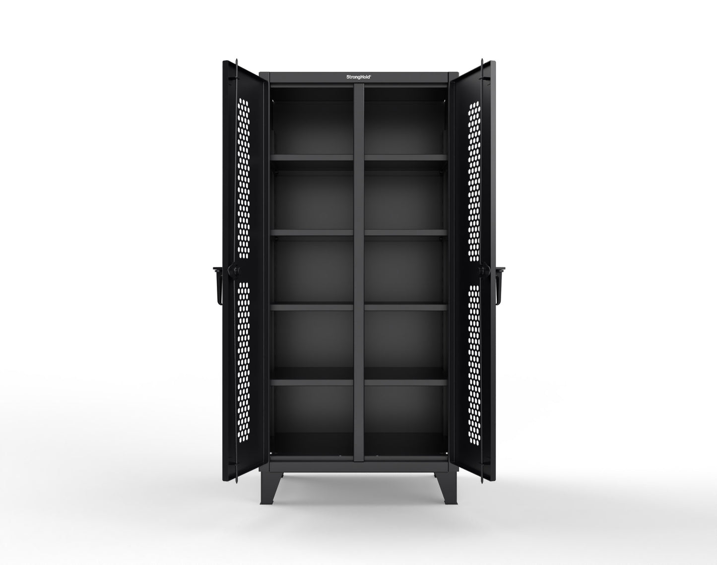 Extreme Duty 12 GA Ventilated (Hex) Double Shift Cabinet with 8 Shelves - 36 In. W x 24 In. D x 78 In. H - 36-DS-H-248-9005