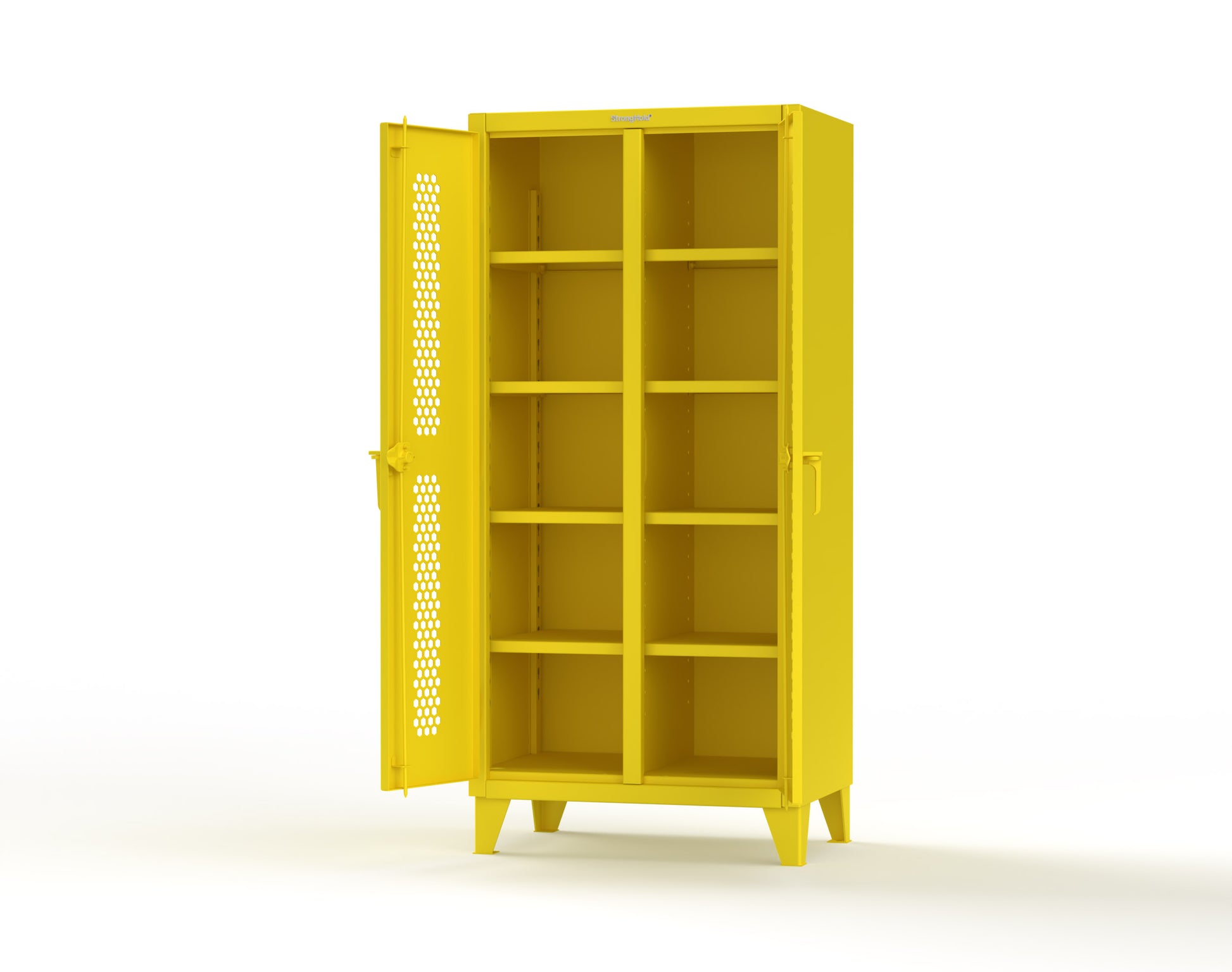 Extreme Duty 12 GA Ventilated (Hex) Double Shift Cabinet with 8 Shelves - 36 In. W x 24 In. D x 78 In. H - 36-DS-H-248-1021