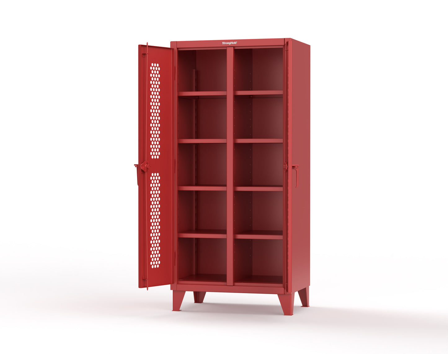Extreme Duty 12 GA Ventilated (Hex) Double Shift Cabinet with 8 Shelves - 36 In. W x 24 In. D x 78 In. H - 36-DS-H-248-3001