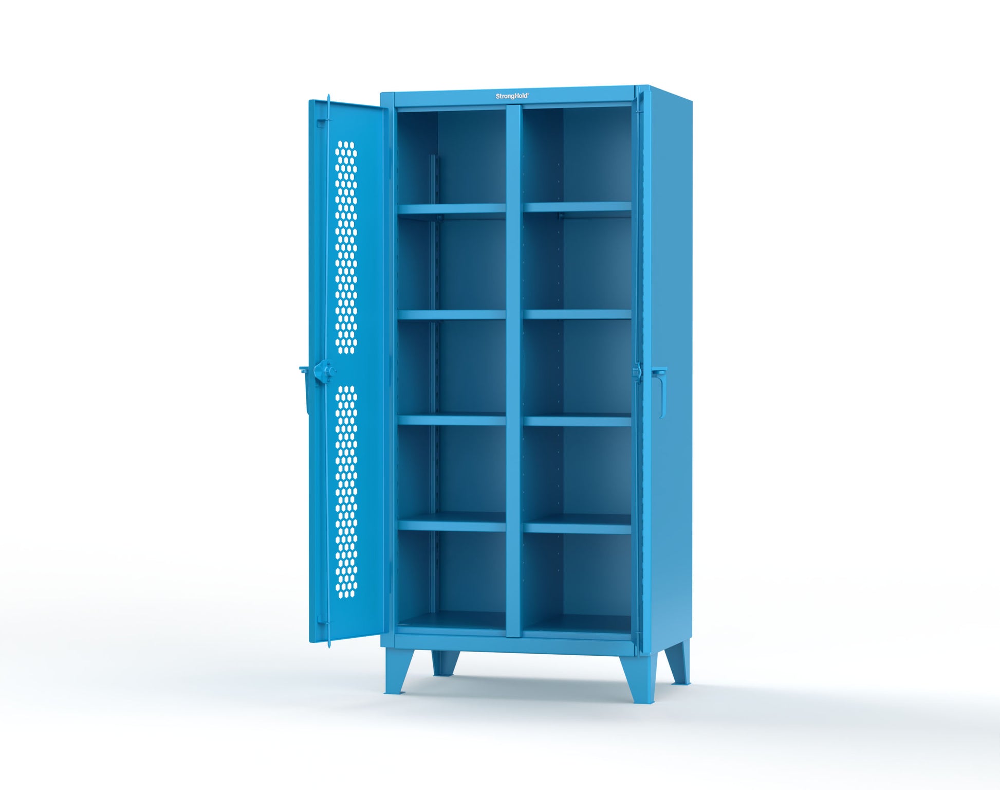 Extreme Duty 12 GA Ventilated (Hex) Double Shift Cabinet with 8 Shelves - 36 In. W x 24 In. D x 78 In. H - 36-DS-H-248-5012