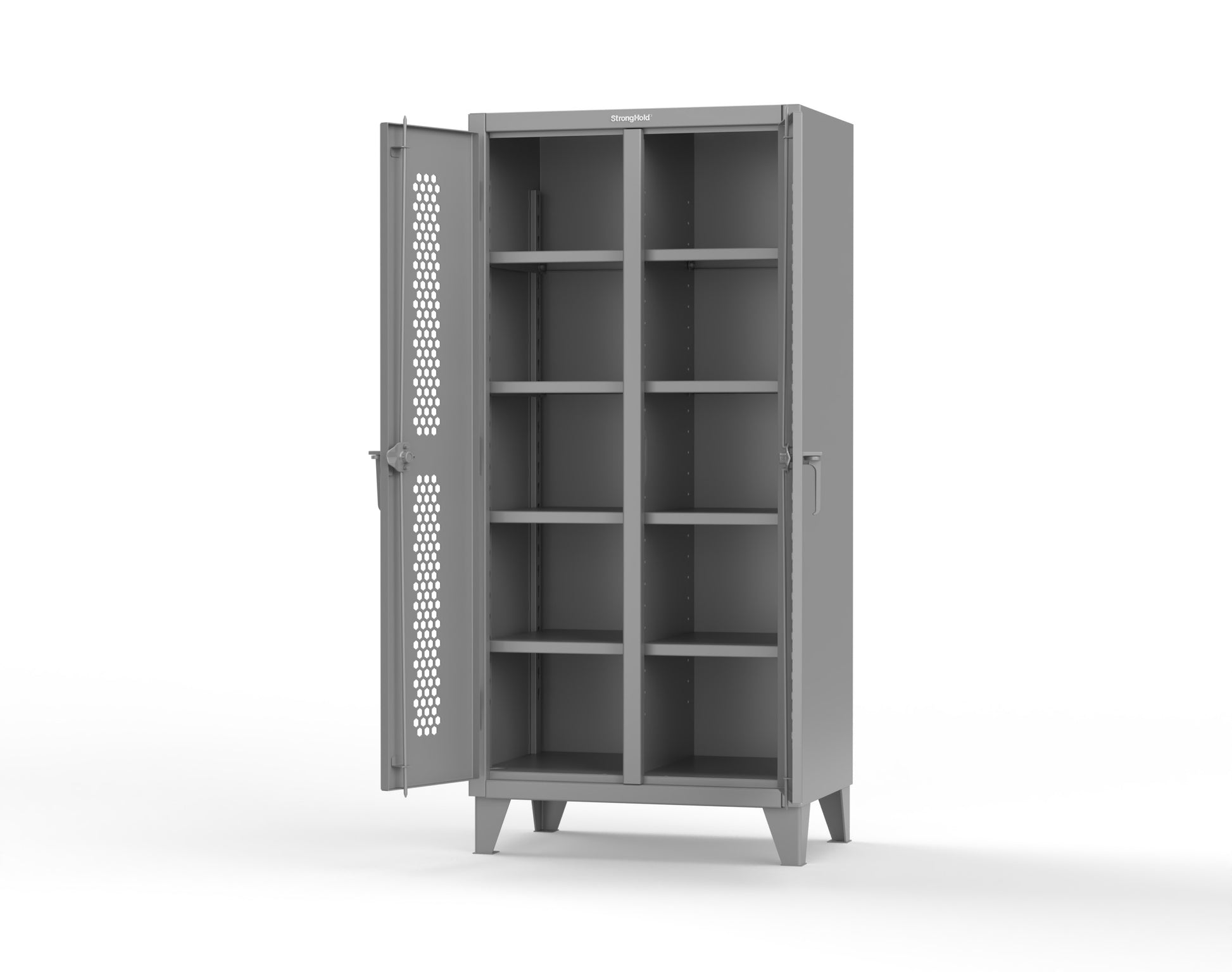 Extreme Duty 12 GA Ventilated (Hex) Double Shift Cabinet with 8 Shelves - 36 In. W x 24 In. D x 78 In. H - 36-DS-H-248-7037