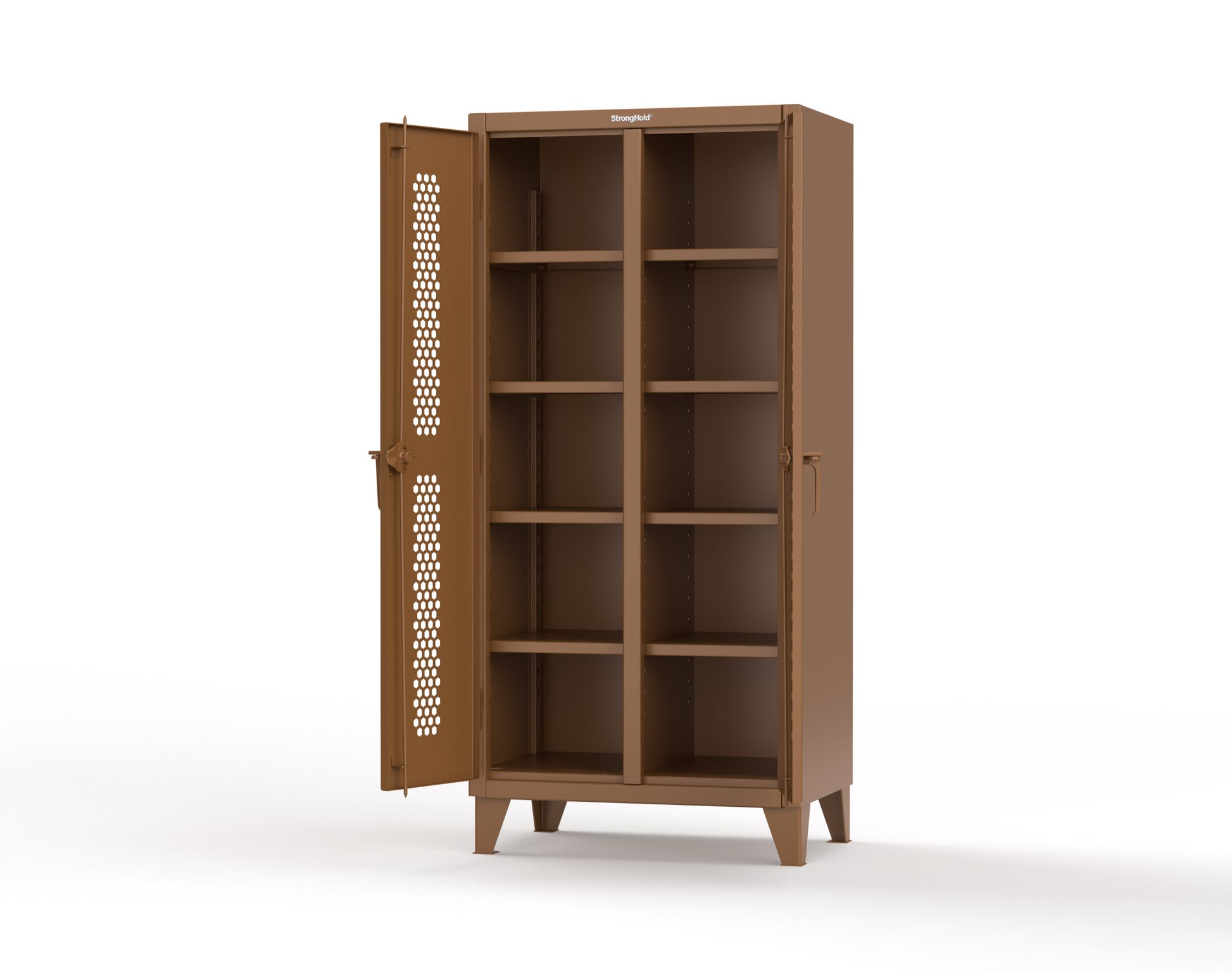 Extreme Duty 12 GA Ventilated (Hex) Double Shift Cabinet with 8 Shelves - 36 In. W x 24 In. D x 78 In. H - 36-DS-H-248-8008