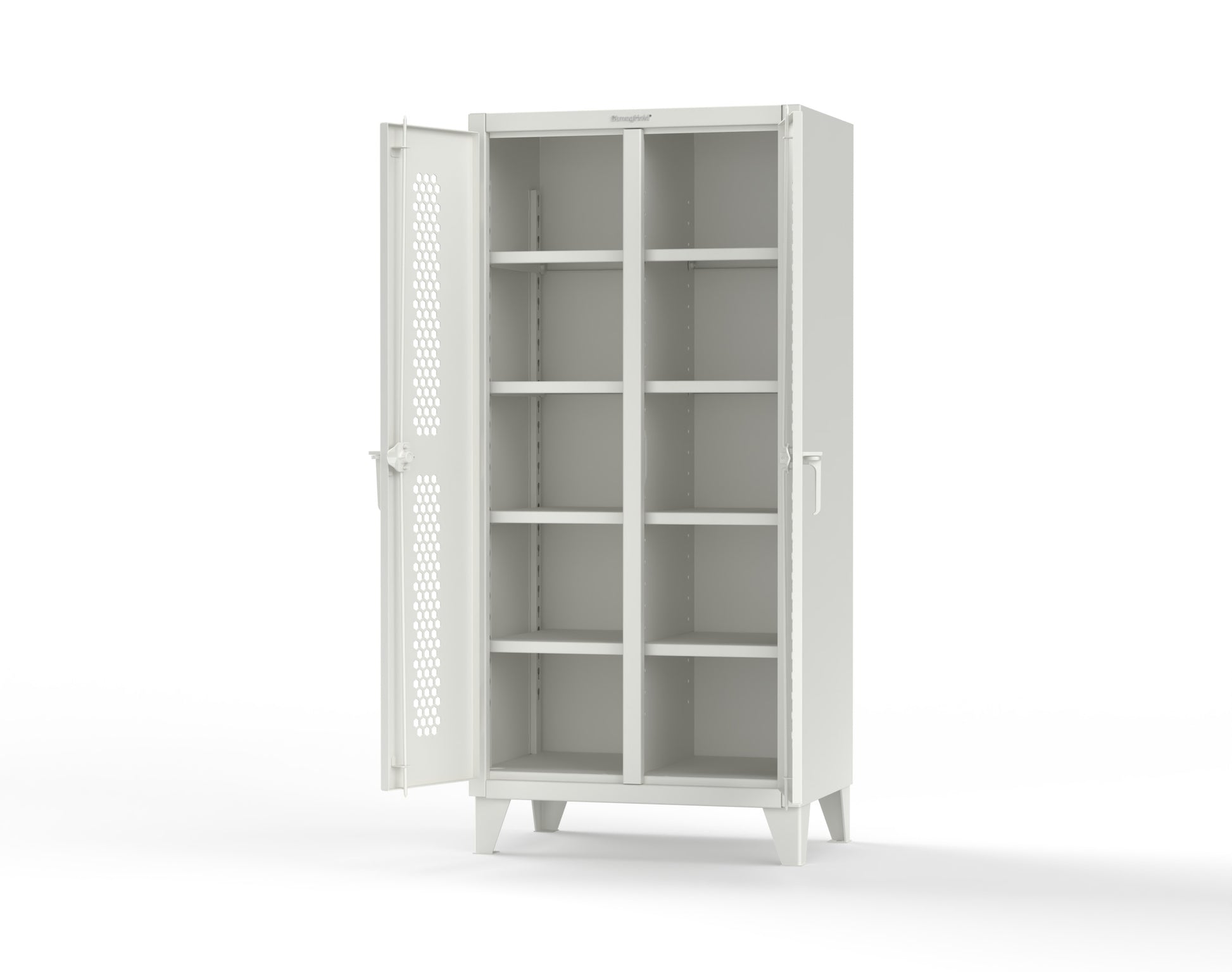 Extreme Duty 12 GA Ventilated (Hex) Double Shift Cabinet with 8 Shelves - 36 In. W x 24 In. D x 78 In. H - 36-DS-H-248-9003
