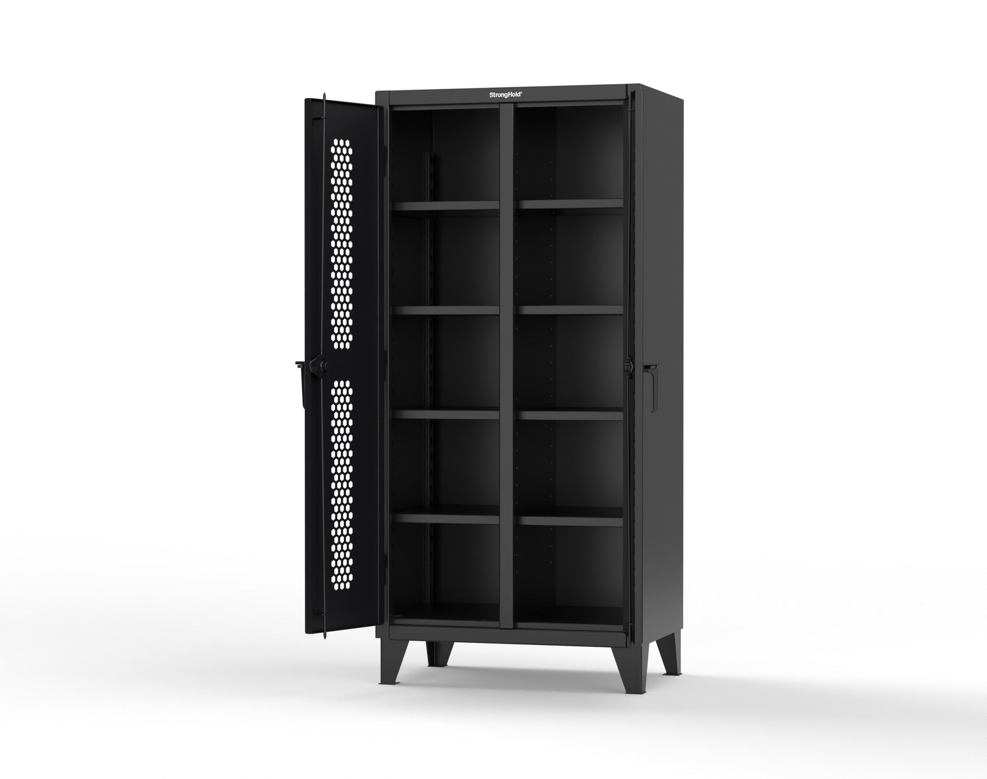 Extreme Duty 12 GA Ventilated (Hex) Double Shift Cabinet with 8 Shelves - 36 In. W x 24 In. D x 78 In. H - 36-DS-H-248-9005