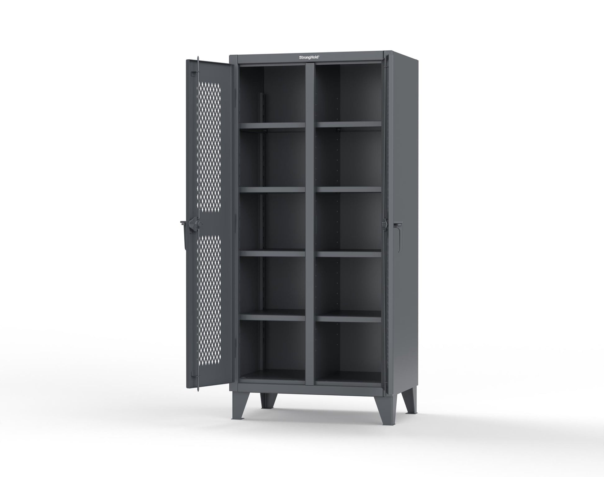 Extreme Duty 12 GA Ventilated (Diamond) Double Shift Cabinet with 8 Shelves - 36 In. W x 24 In. D x 78 In. H - 36-DS-V-248-7024