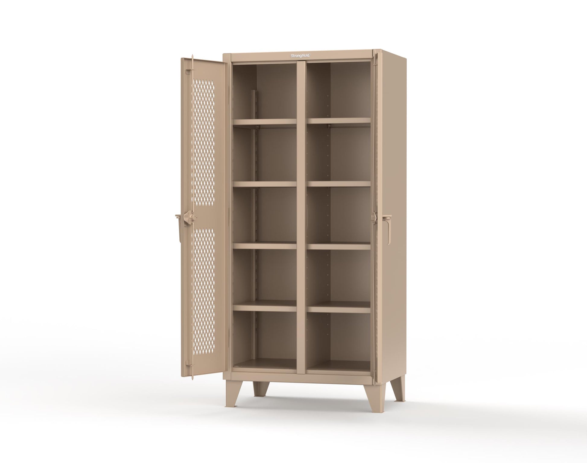Extreme Duty 12 GA Ventilated (Diamond) Double Shift Cabinet with 8 Shelves - 36 In. W x 24 In. D x 78 In. H - 36-DS-V-248-1019