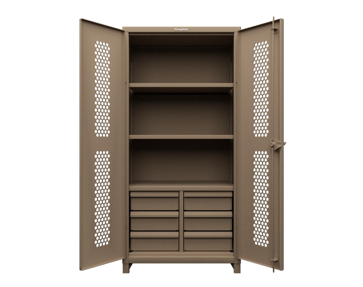 Extra Heavy Duty 14 GA Ventilated (Hex) Cabinet with 6 Half-Width Drawers, 3 Shelves - 36 In. W x 24 In. D x 75 In. H