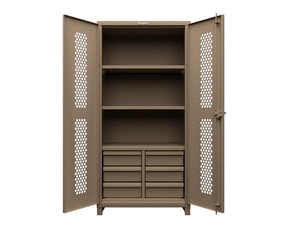 Extra Heavy Duty 14 GA Ventilated (Hex) Cabinet with 6 Half-Width Drawers, 3 Shelves - 36 In. W x 24 In. D x 75 In. H - 36-H-243-6/5DB-L-1019