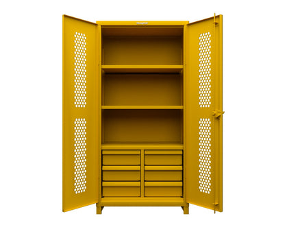 Extra Heavy Duty 14 GA Ventilated (Hex) Cabinet with 6 Half-Width Drawers, 3 Shelves - 36 In. W x 24 In. D x 75 In. H - 36-H-243-6/5DB-L-1021