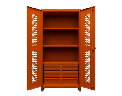 Extra Heavy Duty 14 GA Ventilated (Hex) Cabinet with 6 Half-Width Drawers, 3 Shelves - 36 In. W x 24 In. D x 75 In. H - 36-H-243-6/5DB-L-2009