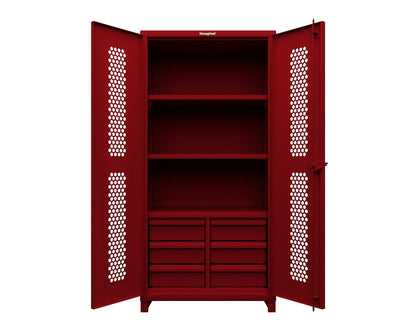 Extra Heavy Duty 14 GA Ventilated (Hex) Cabinet with 6 Half-Width Drawers, 3 Shelves - 36 In. W x 24 In. D x 75 In. H - 36-H-243-6/5DB-L-3001