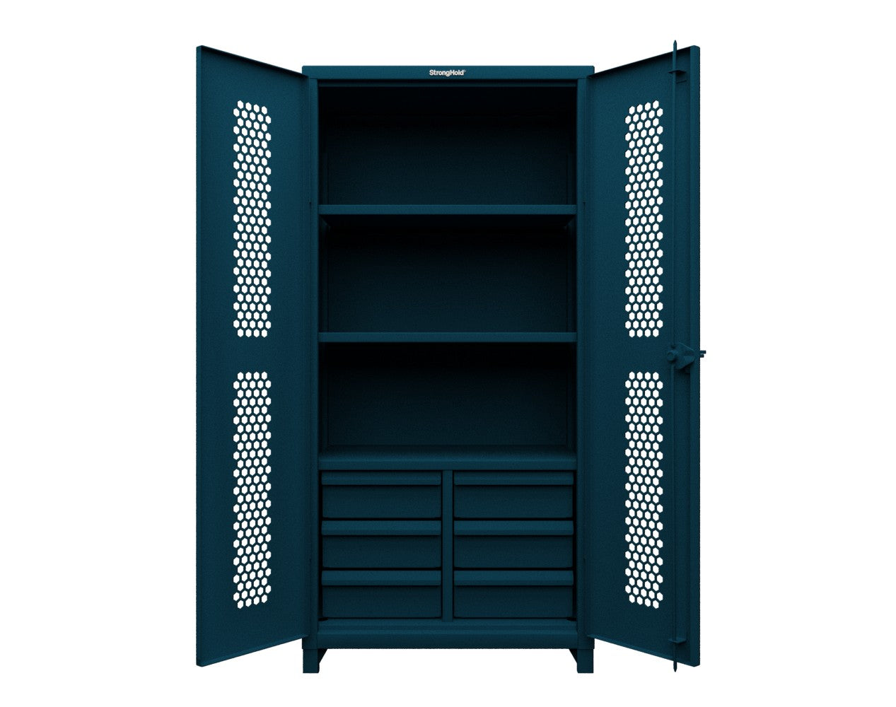 Extra Heavy Duty 14 GA Ventilated (Hex) Cabinet with 6 Half-Width Drawers, 3 Shelves - 36 In. W x 24 In. D x 75 In. H