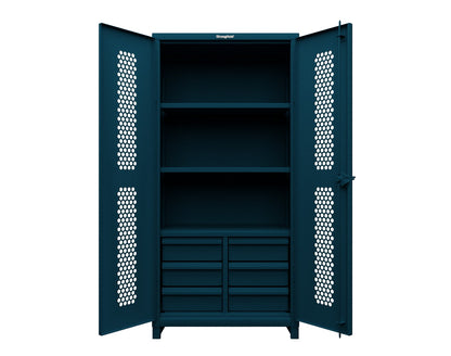 Extra Heavy Duty 14 GA Ventilated (Hex) Cabinet with 6 Half-Width Drawers, 3 Shelves - 36 In. W x 24 In. D x 75 In. H - 36-H-243-6/5DB-L-5001