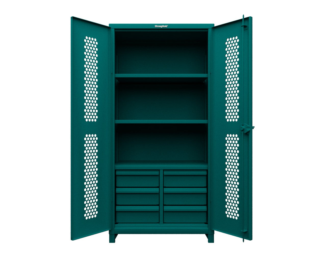 Extra Heavy Duty 14 GA Ventilated (Hex) Cabinet with 6 Half-Width Drawers, 3 Shelves - 36 In. W x 24 In. D x 75 In. H