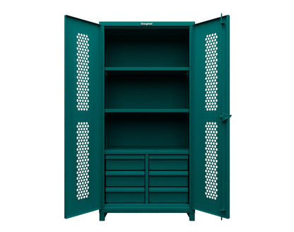 Extra Heavy Duty 14 GA Ventilated (Hex) Cabinet with 6 Half-Width Drawers, 3 Shelves - 36 In. W x 24 In. D x 75 In. H - 36-H-243-6/5DB-L-5021