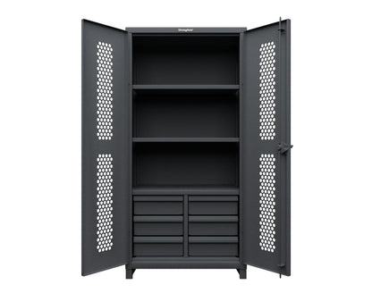 Extra Heavy Duty 14 GA Ventilated (Hex) Cabinet with 6 Half-Width Drawers, 3 Shelves - 36 In. W x 24 In. D x 75 In. H - 36-H-243-6/5DB-L-7024