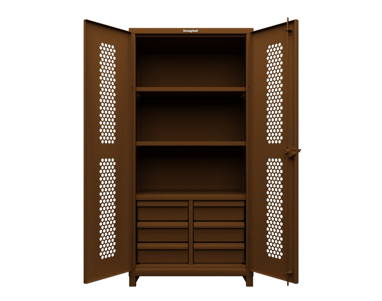 Extra Heavy Duty 14 GA Ventilated (Hex) Cabinet with 6 Half-Width Drawers, 3 Shelves - 36 In. W x 24 In. D x 75 In. H