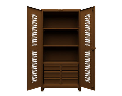 Extra Heavy Duty 14 GA Ventilated (Hex) Cabinet with 6 Half-Width Drawers, 3 Shelves - 36 In. W x 24 In. D x 75 In. H - 36-H-243-6/5DB-L-8008