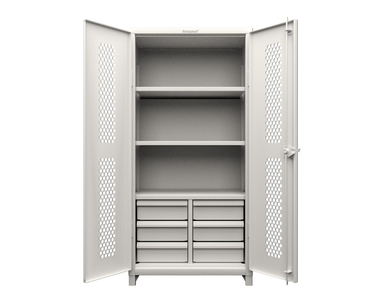 Extra Heavy Duty 14 GA Ventilated (Hex) Cabinet with 6 Half-Width Drawers, 3 Shelves - 36 In. W x 24 In. D x 75 In. H