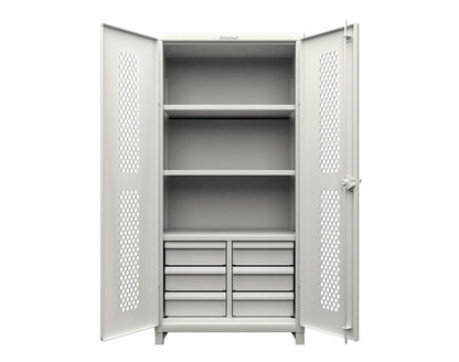Extra Heavy Duty 14 GA Ventilated (Hex) Cabinet with 6 Half-Width Drawers, 3 Shelves - 36 In. W x 24 In. D x 75 In. H - 36-H-243-6/5DB-L-9003