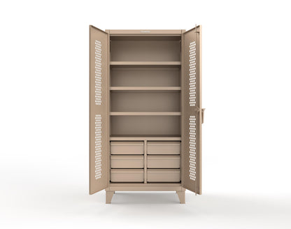 Extreme Duty 12 GA Ventilated (Hex) Cabinet with 6 Half-Width Drawers, 4 Shelves - 36 In. W x 24 In. D x 78 In. H - 36-H-244-6/5DB-1019